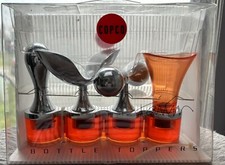New Set 4 MCM Copco Orange Lucite Bottle Decanter Topper Stopper Pourer Barware picture