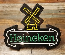 Vintage Heineken Beer Lighted Windmill Sign 22 X 17.5 Neonized Neon Look picture