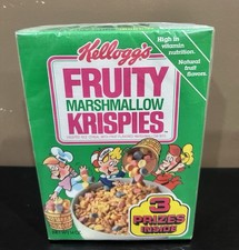 Vintage 1987 Kelloggs Fruity Marshmallow Krispy Cereal Box Empty 3 Prizes 80s picture