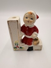 Vintage Lipper Mann Japan Christmas Girl Candle Holder MCM Ceramic Figurine l picture