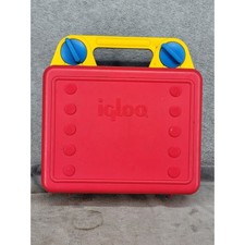 Vintage Igloo Lunch Box Red Blue Yellow Plastic Primary Colors Made in USA picture