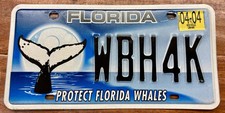 NICE, EARLY BASE PROTECT FLORIDA WHALES, SPECIAL ORDER LICENSE PLATE, WBH4K picture