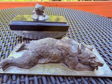 Nikolai Liebericht Vintage Russian Bronze Bear Cub & Pewter Rocking Ink Blotter picture