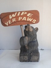 Big Sky Carvers Jeff Fleming Roy Bear Wipe Yer Paws Sign Solid Wood 19.5