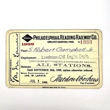 1909 Philadelphia Reading Railway Employee Pass Gettysburg Harrisburg RR 1333 picture