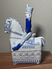 Mid Century Hollohaza Hungarian Blue Gold Porcelain Hussar on Horse Statue 10.5