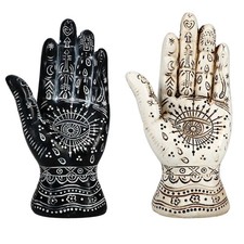 2pc Set HAMSA HAND of GOD Spiritual Figural Decor 5.25x3-in Resin-WHITE & BLACK picture
