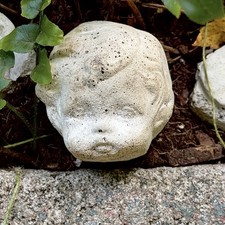 Salvaged Vtg Concrete Cement Garden STATUE Small Cherub Child HEAD Bust Remnant picture