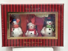 Waterford Holiday Heirlooms Snowmen Blown Glass Christmas Ornament Set Mid-2000s picture