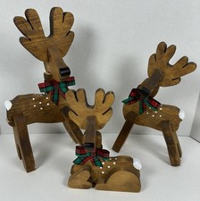 VTG Wooden Handmade Christmas Reindeer Tabletop Decor Set of 3 Holiday picture
