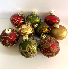 Assorted lot 9 round/teardrop glass jeweled sparkle tree ornaments multicolor picture