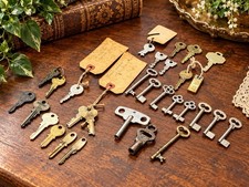 Vintage Antique Key Lot Collection - Skeleton, Barrel, Clock Winding, Brass Keys picture