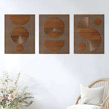 Abstract Wood Wall Art, Mid Century Modern Geometric Wooden Panels Set picture