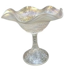 Stunning Northwood Hearts and Flowers Iridescent White Carnival Pedestal Compote picture