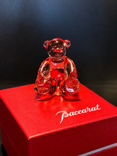 Baccarat Teddy Bear Spinning Figurine Pink Rose Crystal Original Box 2101176 picture