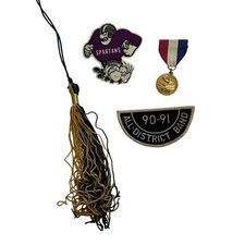 Vintage High School Lot 1980 Tassel Spartans Pin Industrial Arts Medal Patch picture