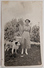 Portrait of a Woman with her Dog Outside Antique AZO RPPC Real Photo Postcard D6 picture