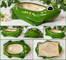 Vintage Green Ceramic Frog Planter Trinket Dish Retro Kitsch Decor 7” picture