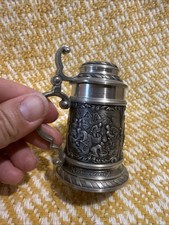 Vintage SKS Zinn 95% West German Pewter Beer Stein~ 3” Lid •3 Decorative Scenes picture