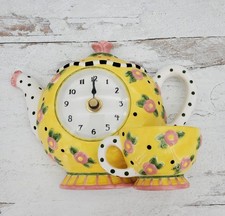 2000 Mary Engelbreit Yellow Teapot Teacup Desk Mantel & Shelf Quartz Clock picture