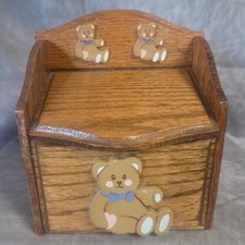 Vintage Wooden Teddy Bear Recipe Box 3x5 Card Holder Country Kitchen picture