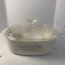 Vtg Corning Ware Poppy Pattern A2B 2 L Casserole Dish Pyrex Clear Glass Lid A9C picture