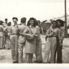 c1940s WWII Era Military Camp Women Mechanics Snapshot Photo Coveralls Truck Vtg picture