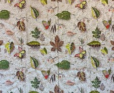Vtg MCM Mid Century Novelty Barkcloth Fabric Butterflies Leaves picture