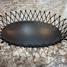 VTG Black Metal Tray Sunburst Rim 15 X 10.5” picture