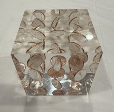 Vintage Lucite Paperweight 1969 Uncirculated Pennies 3