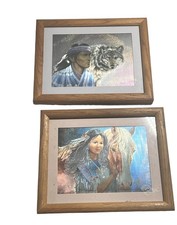 Set Of 2 8x10 Native American Metal Etching Framed art  picture