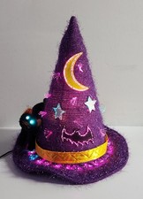 Halloween Fiber Optic Witch Hat Purple Kids Of America Black Cat picture