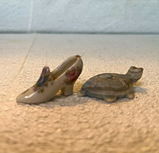 Vintage Miniature Porcelain Hand-Painted Glossy Floral Shoe & Turtle Figurines picture