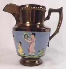 Copper Luster Creamer Boys Girls Playing Cream Pitcher Antique Hand Paint #3 picture