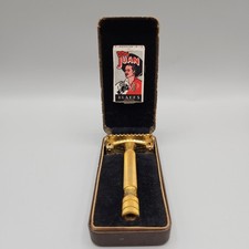 Vintage 1937 Gillette Gold Sheraton Open Comb TTO Safety Razor, Complete set picture