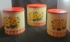 Vintage Tin Nesting Canister Set of 3 Red Gingham 1940s 195os Cottagecore picture