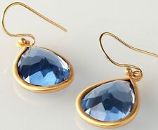 OTM Fashion Jewelry SAPPHIRE BLUE COLORED GLASS & BRASS GOLDTONE EARRINGS picture
