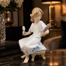 Vtg Lladro Feel Pretty #5305 Girl w Mirror Porcelain Figurine Retired Spain 7