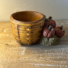 Blossom Bucket, Suzi Skoglund Small Round Wood Basketweave Basket Pumpkin 1998 picture