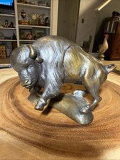 Bronze Sculpture Statue Bison Antiqued 4in X 3.5 American Modern Abstract Art picture