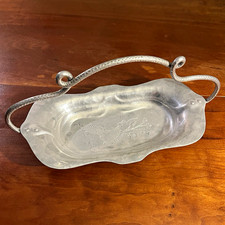 VTG Aluminum Handled Tray Floral Etched Engraved Hammered Rope Handle picture