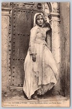 Antique Algeria Postcard ALGIERS Young Moorish Woman Arab Door RPPC picture