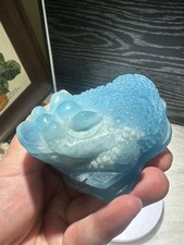 375g Natural Aquamarine Quartz Carved Jin Chan Skull Crystal Reiki Healing Decor picture