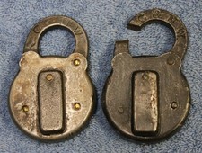 TWO Vintage C & NW Railroad Signal Padlocks Chicago Northwestern 1 Cut Shackle picture