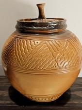 Vintage McCoy USA Lidded Cookie Jar Brown Drip Glaze Textured Geometric 1970s picture