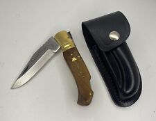 Vintage Laguiole Pocket Knife Blade Steel Wood Handle Sheath Men's Rare Old 20th picture