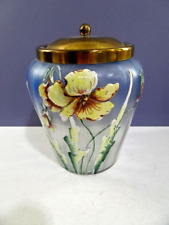 Antique Hand-Painted Glass BISCUIT CRACKER JAR w/Lid picture