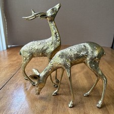 Vintage Large Brass Deer Buck And Doe Figurines  Solid MCM picture
