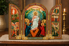 Resurrection of Christ Gold Foiled Icon Wooden Triptych Religious Decor picture