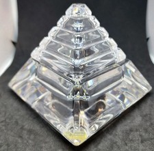 Vintage Colle Crystal Italy PbO Glass Pyramid Trinket Box Jar Lid Etched Signed  picture